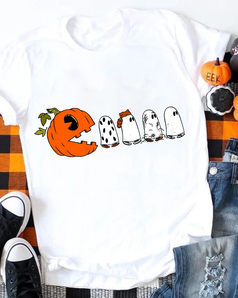 Pumpkin Ghost Pacman T-Shirt halloween summer t-shirts