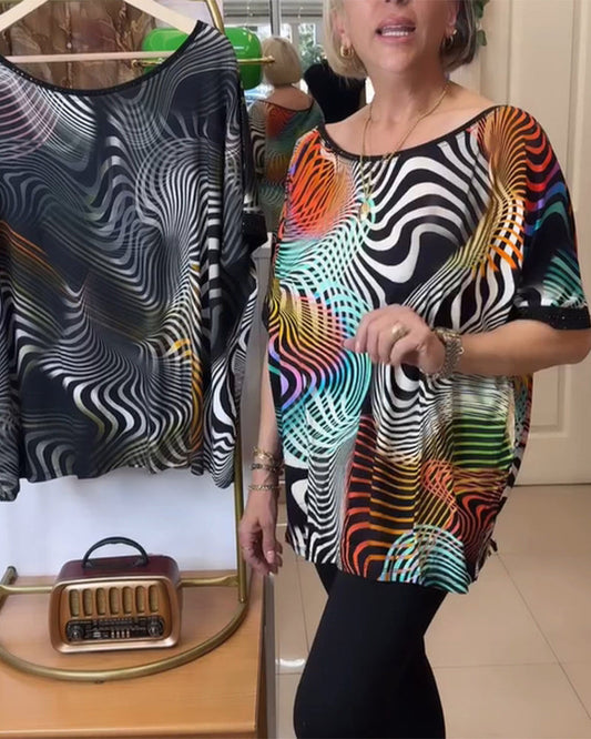 Round neck loose print T-shirt