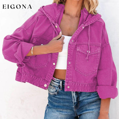 Hooded Dropped Shoulder Denim Jacket Fuchsia clothes Ship From Overseas Shipping Delay 10/01/2023 - 10/03/2023 trend Y.Y@Denim