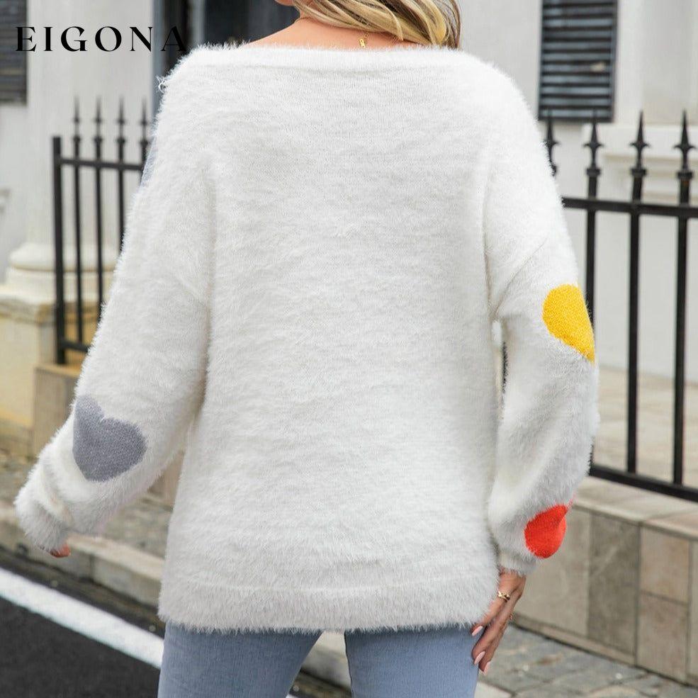 Heart Pattern Round Neck Long Sleeve Sweater clothes Ship From Overseas Sweater sweaters Sweatshirt trend Y.S.J.Y