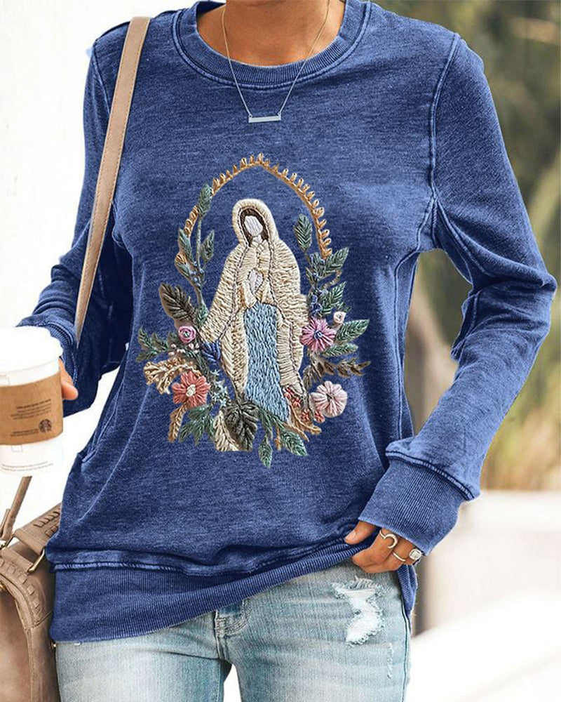 Women's Christian Our Lady Floral Casual Sweatshirt