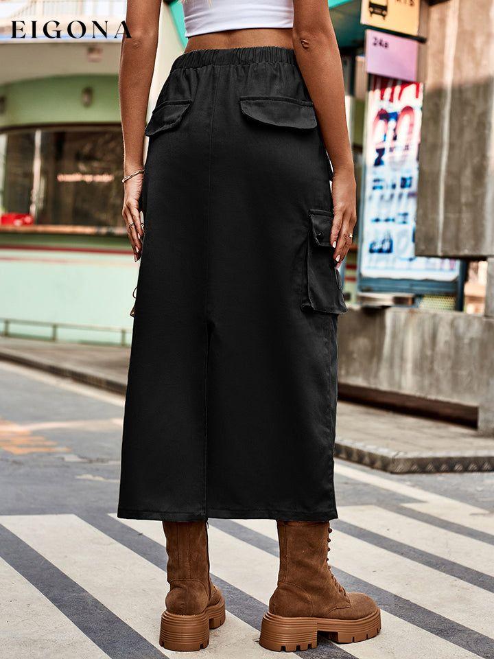 Drawstring Waist Slit Denim Skirt clothes M.F Ship From Overseas Shipping Delay 09/29/2023 - 10/02/2023 trend