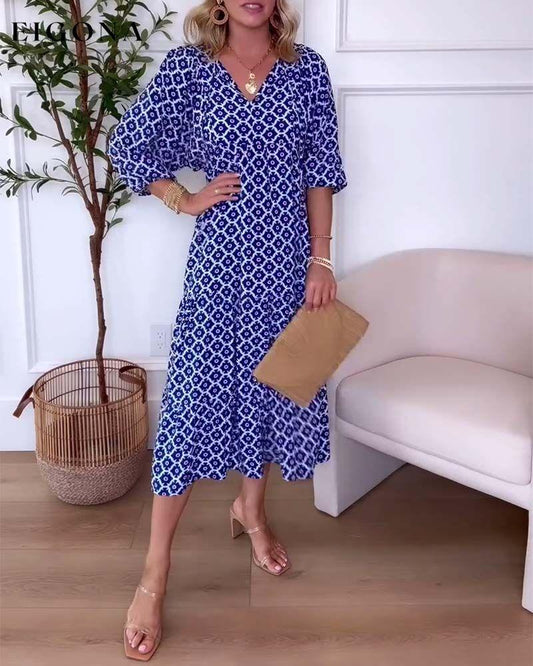 Casual printed V-neck three-quarter sleeve dress casual dresses spring summer