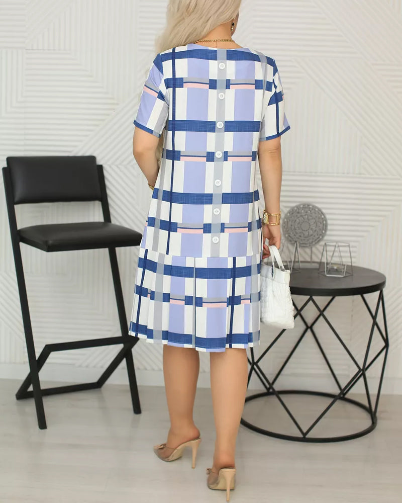 Casual round neck plaid print patchwork dress 202466 casual dresses spring summer