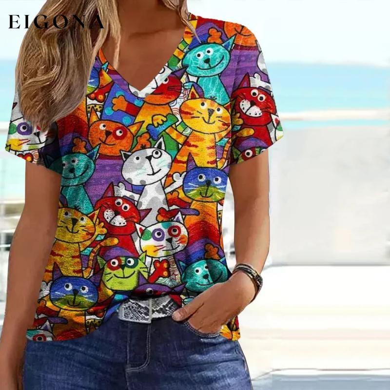 Creative Colorful Cat Print T-Shirt best Best Sellings clothes Plus Size Sale tops Topseller