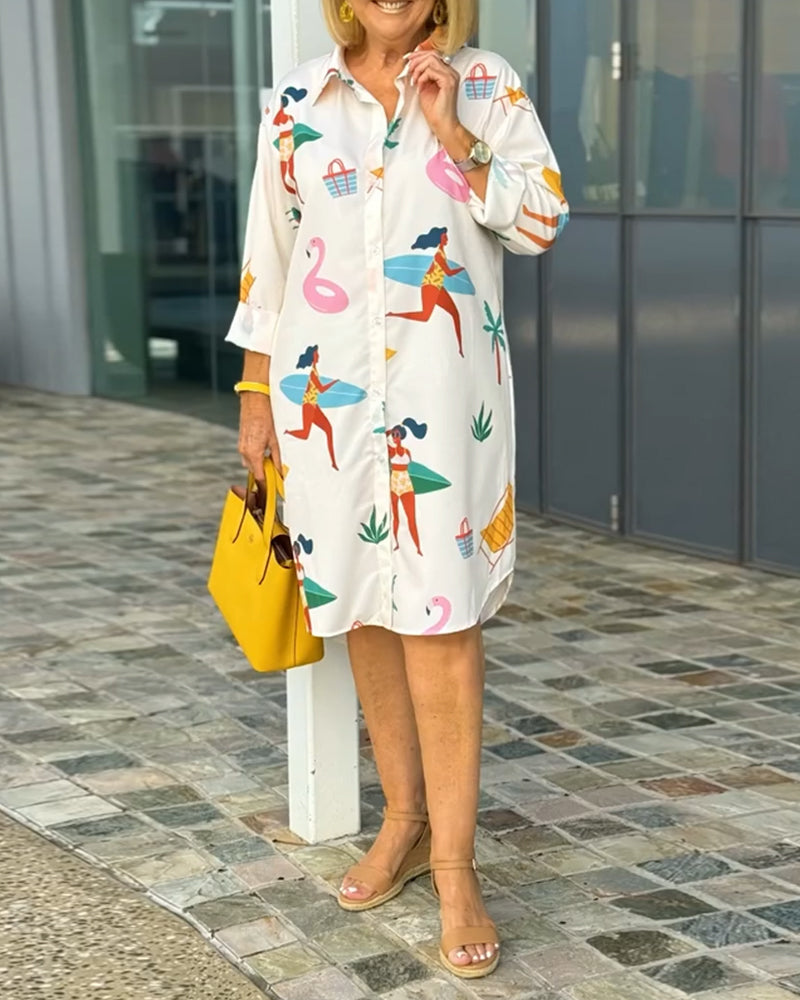 Lapel Graphic Print Dress