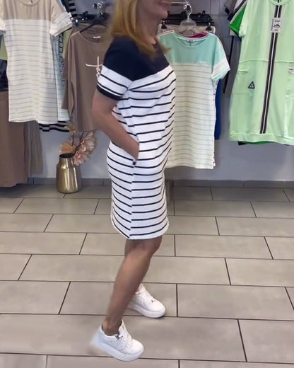 Crew Neck Casual Striped Dress