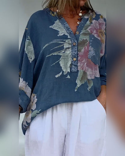 Open-Front Sequined Patchwork Printed Blouse