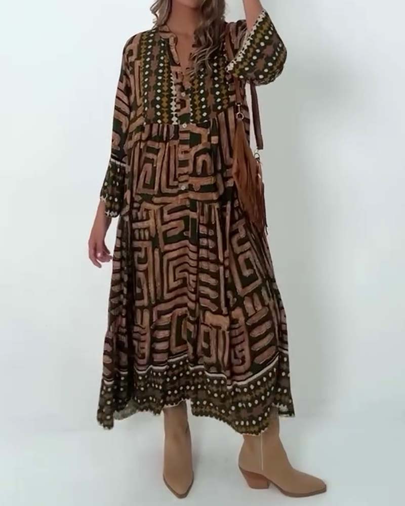 Ethnic Geometric Print Dress