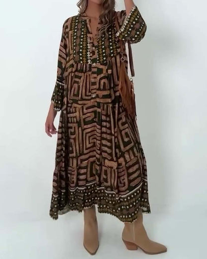 Ethnic Geometric Print Dress