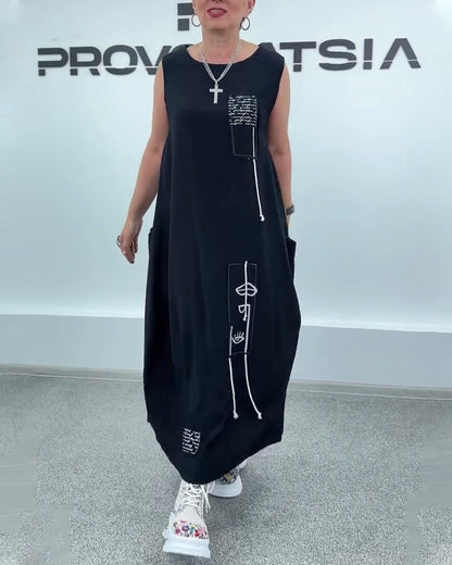 Sleeveless Oversized Letter Print Dress