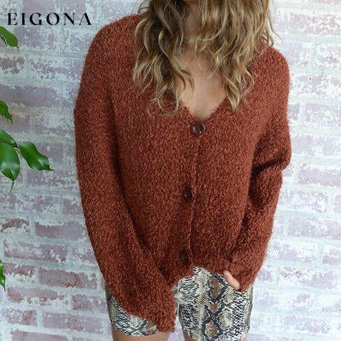 V-Neck Button Up Long Sleeve Cardigan Ochre cardigan cardigans clothes Romantichut Ship From Overseas sweater sweaters Sweatshirt