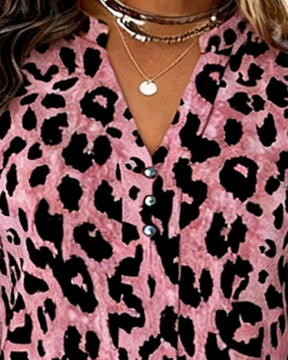 V-Neck Leopard Print Fashion Blouse