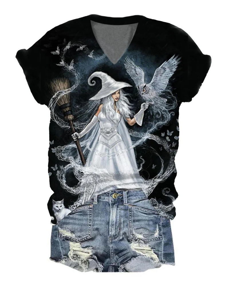 Witch Halloween Print Top halloween summer t-shirts