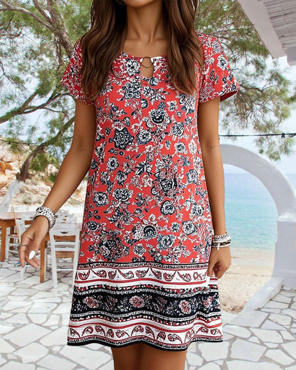 Casual Crew Neck Floral Shift Dress