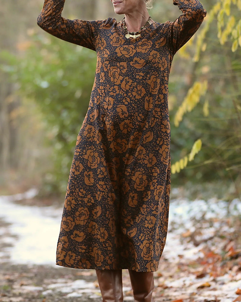 Floral Print Round Neck Loose Dress