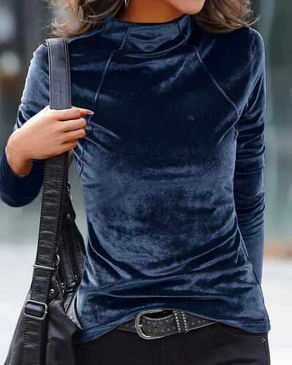 High-Neck Fashionable Solid Color T-Shirt