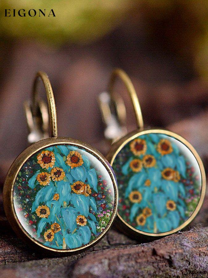 Sunflower Oil Painting Vintage Earrings accessories starry