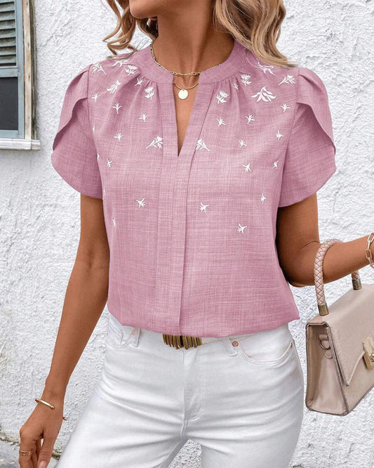 V-Neck Petal Sleeve Printed Blouse