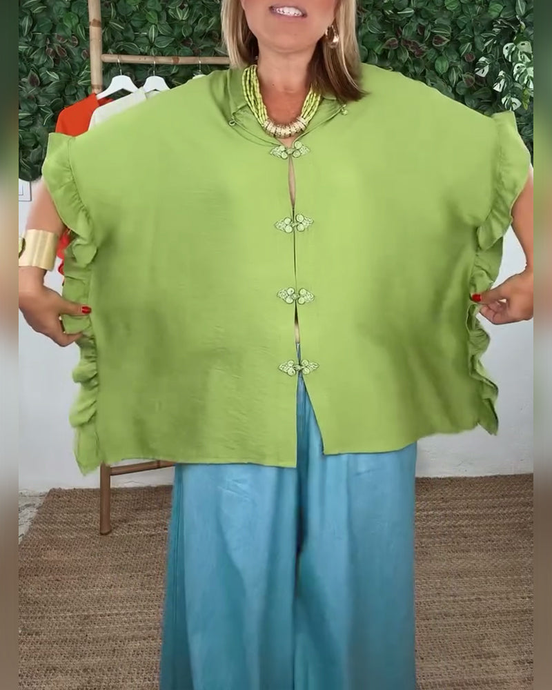 Lapel Button Bat Sleeve Shirt