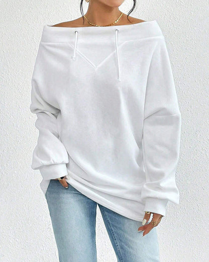 Fashion solid color one-shoulder drawstring sweatshirt 2024 f/w sweatshirts