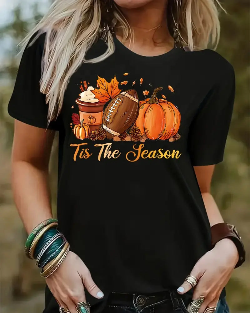 Tis The Season Pumpkin & Football Graphic Tee 2024 f/w sports spring summer t-shirts