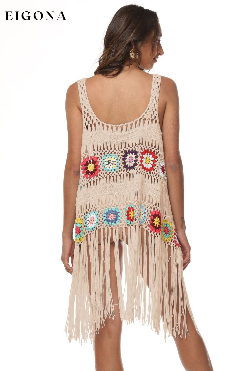 Openwork Fringe Detail Embroidery Sleeveless Cover-Up clothes O & Y.M Ship From Overseas trend