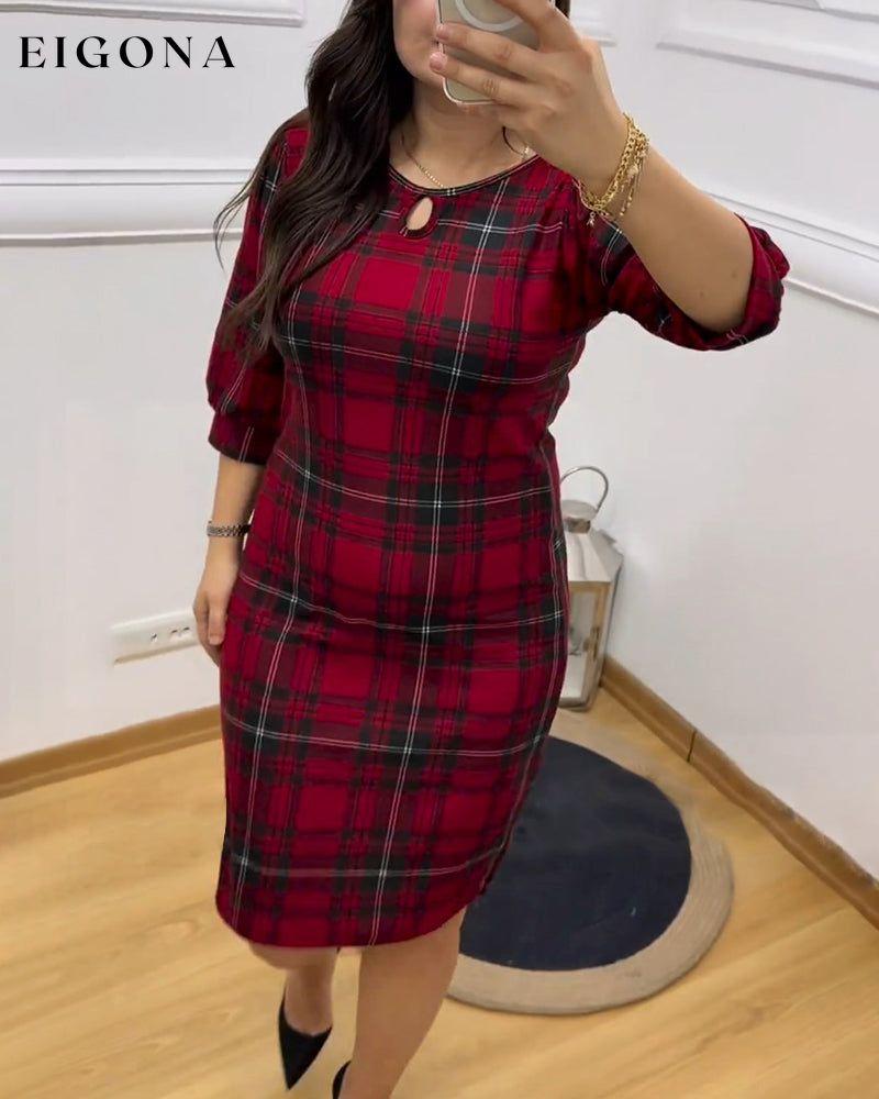 Retro plaid print crew neck dress Red 2023 f/w 23BF casual dresses christmas Clothes Dresses spring