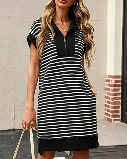 Half-Zip Striped Loose Fit Casual Dress