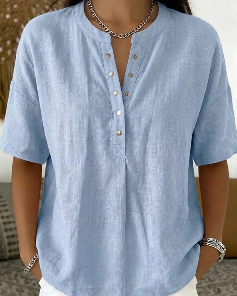 Solid Color Casual Short Sleeve Blouse