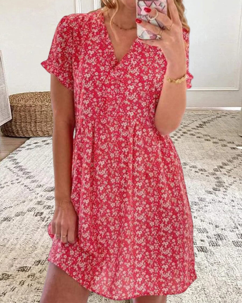 V-neck short-sleeved floral dress casual dresses summer