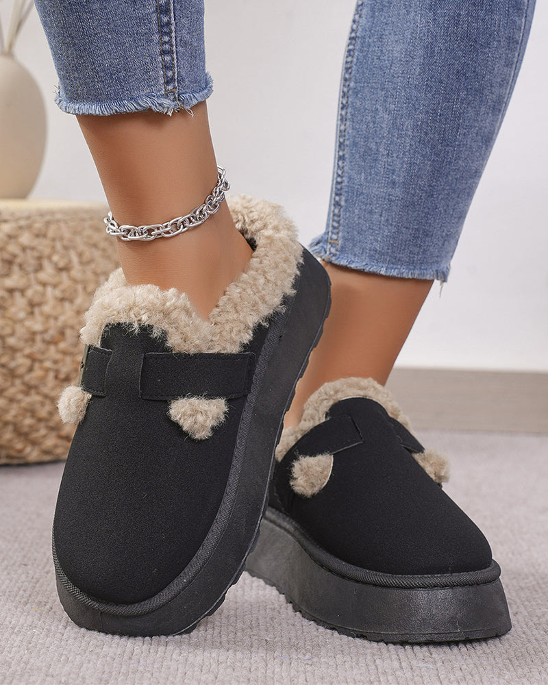 Thick-soled plush buckle warm slippers slippers