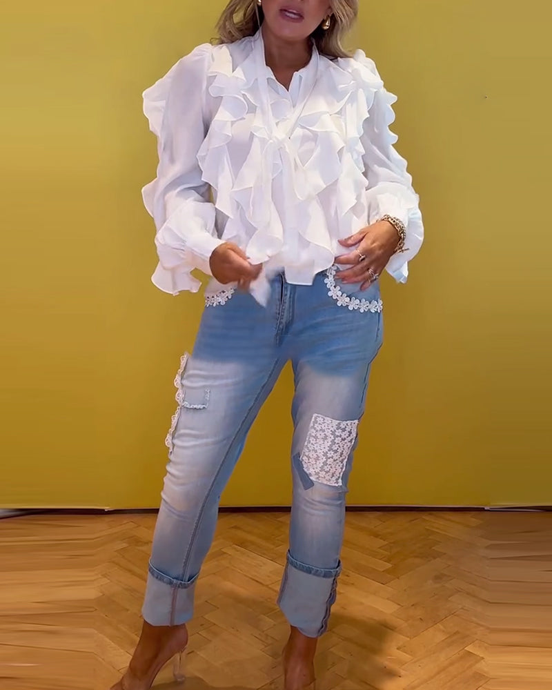 Ruffled French Long Sleeve Blouse