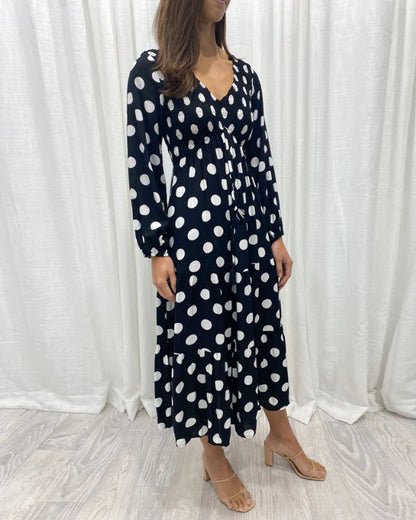 Polka dot print v-neck long sleeve elegant dress 202466 casual dresses spring summer