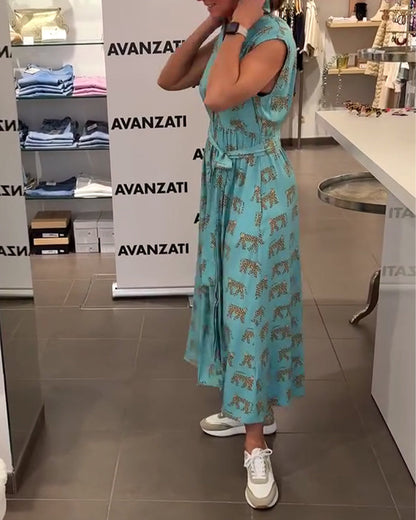 V-Neck Sleeveless Printed Dress