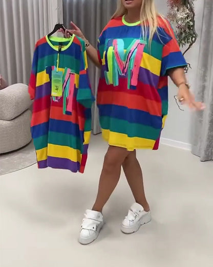 Rainbow Stripe Letter Dress