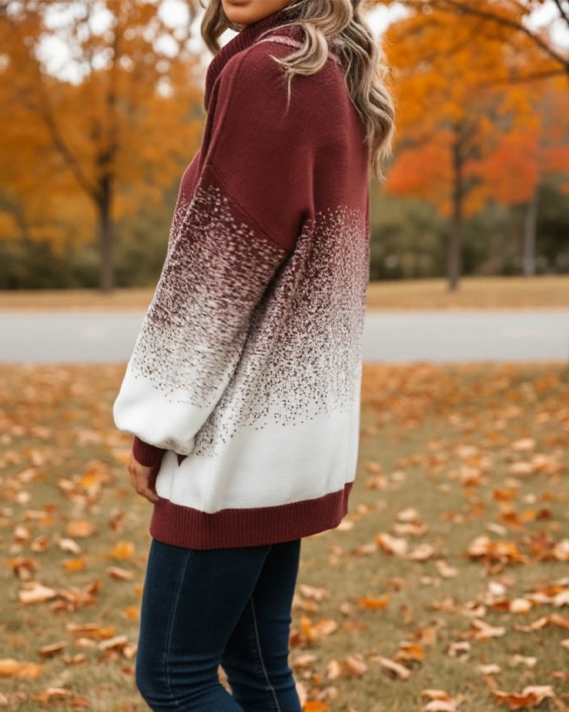 Cowl Neck Gradient Pattern Pullover