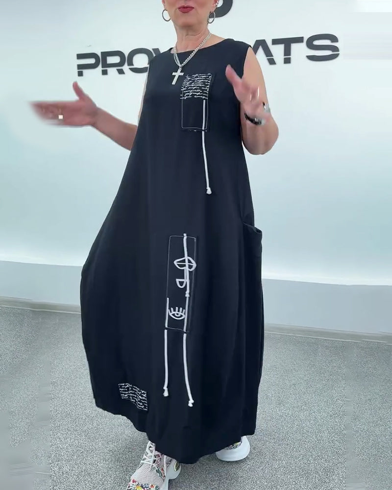 Sleeveless Oversized Letter Print Dress