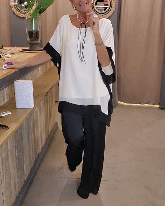 Loose contrast color casual blouse