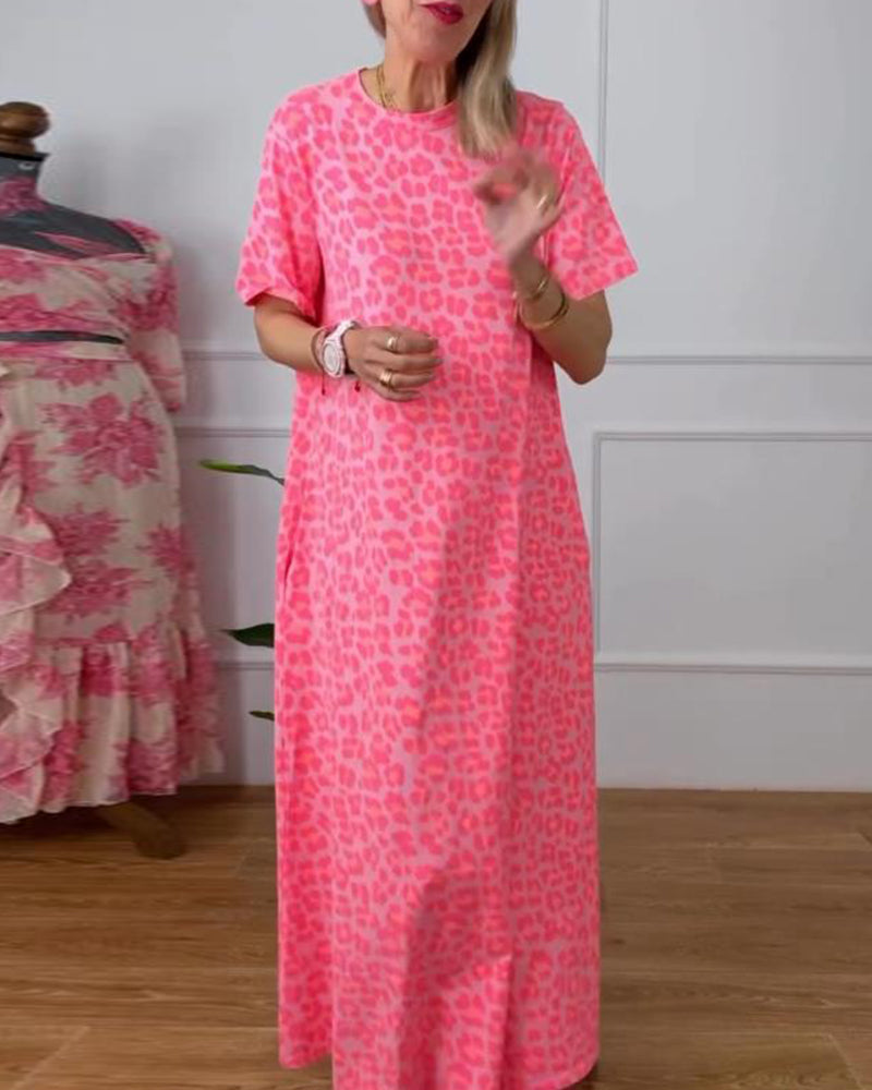 Short-Sleeved Leopard Print Dress