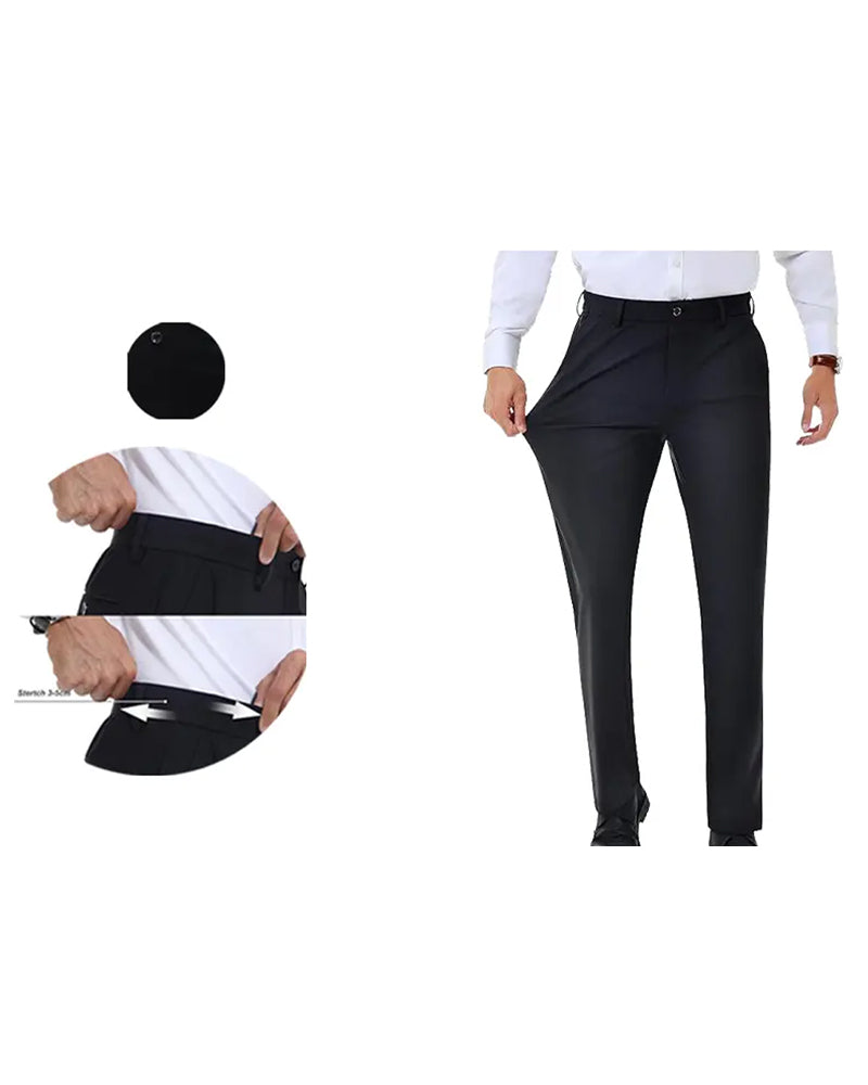 Men's Stretch Iron-Free Golf Pants, Expandable Waist Business Casual Trousers