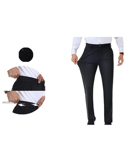 Men's Stretch Iron-Free Golf Pants, Expandable Waist Business Casual Trousers