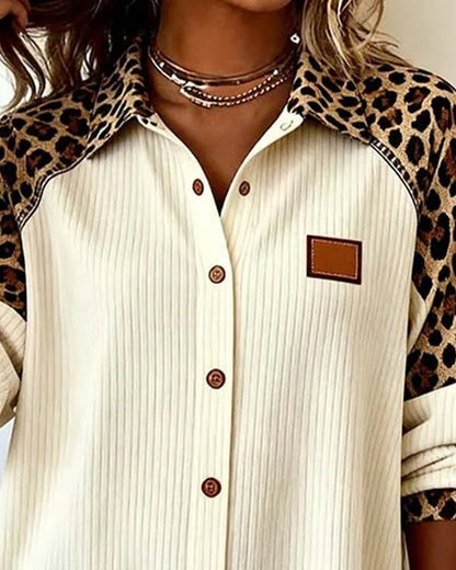 Lapel Button-Down Leopard Print Shirt