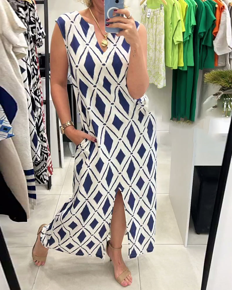Sleeveless Diamond Slit Dress