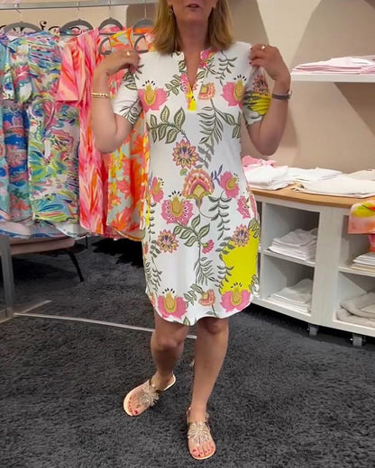 Temperament Floral Print Short-Sleeved Dress