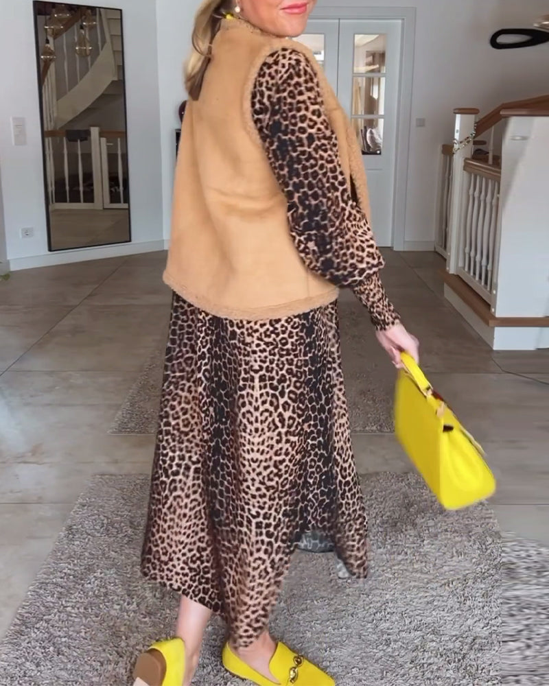 Long sleeve leopard print casual dress 202466 casual dresses spring summer