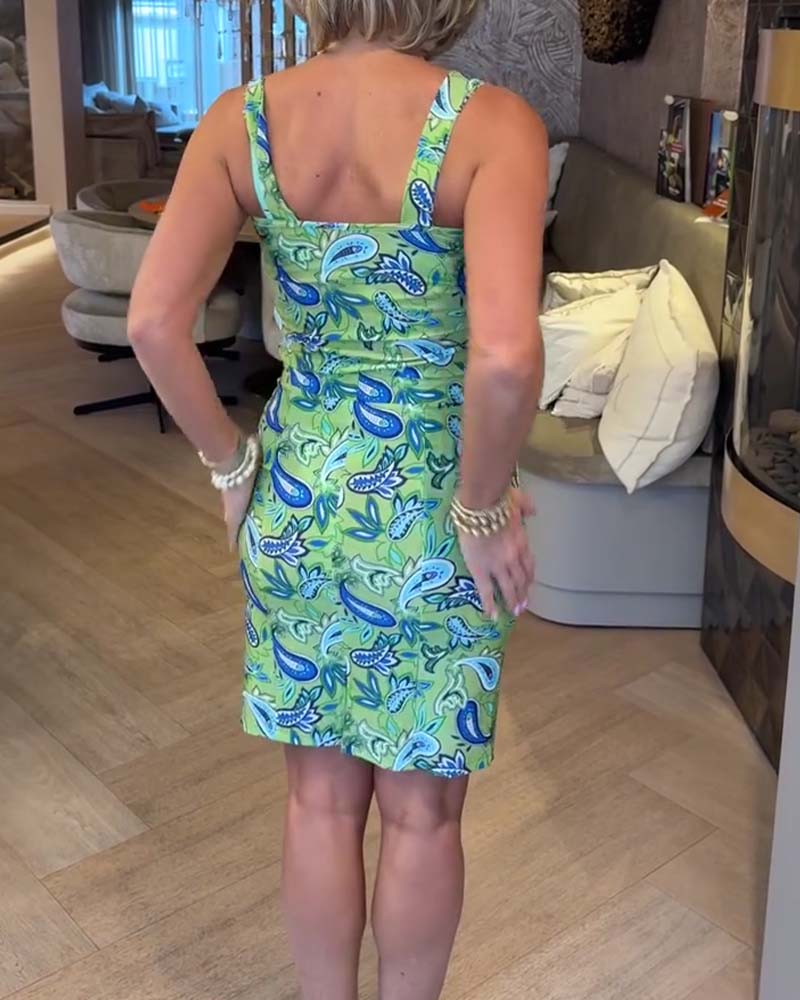 Sleeveless Slim-Fitting Strappy Cashew Flower Dress