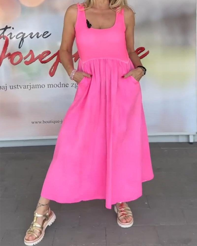 Sleeveless Waist-Hugging A-Line Dress