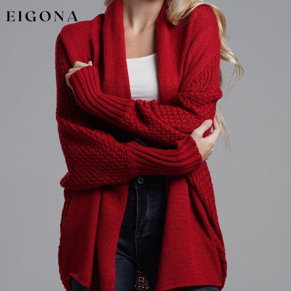 Double Take Sleeve Open Front Ribbed Trim Longline Cardigan cardigan cardigans clothes Double Take Ship From Overseas sweaters