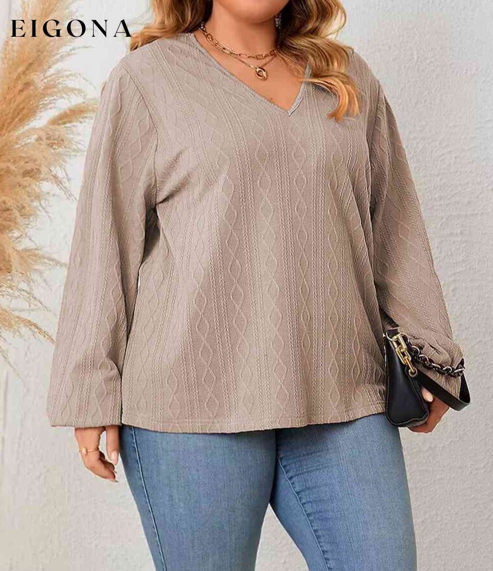 Plus Size Lace Detail V-Neck Long Sleeve Blouse clothes HS long sleeve shirt long sleeve shirts long sleeve top Ship From Overseas top tops